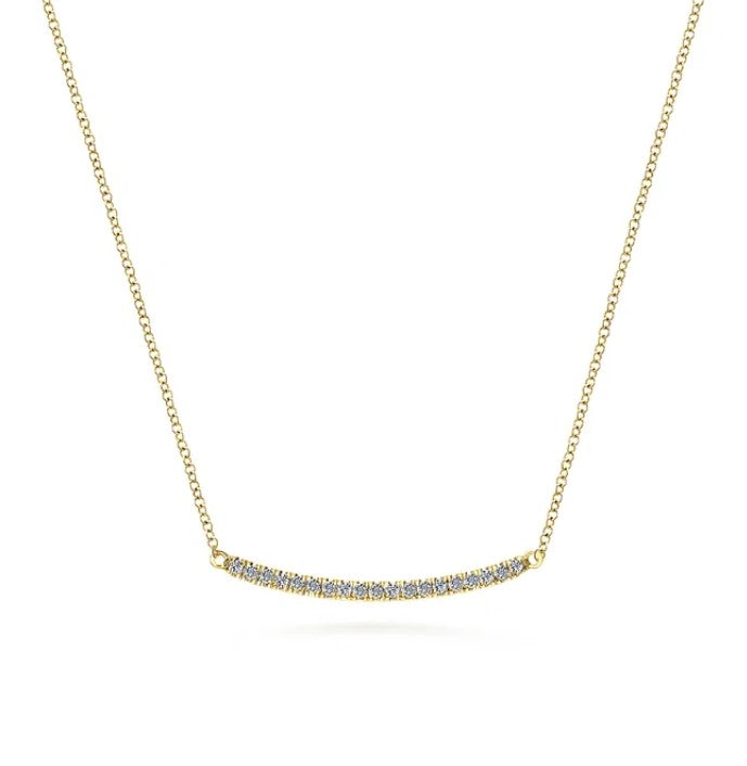 14K Yellow Gold Diamond Pave Curved Bar Necklace