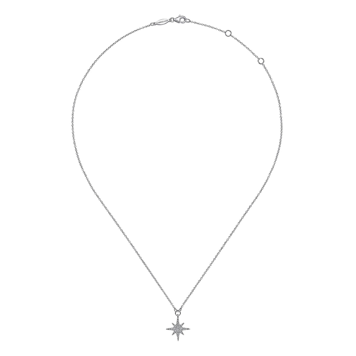 14K White Gold Diamond Starburst Pendant Necklace