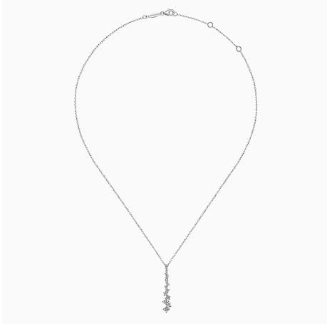 14K White Gold Linear Diamond Cluster Pendant Necklace