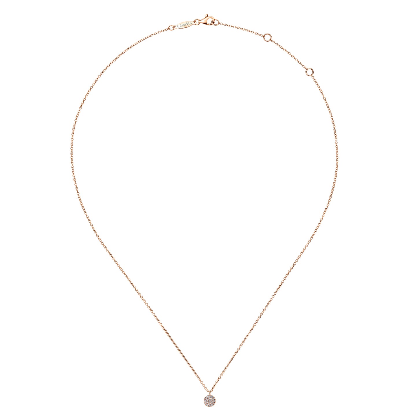 14K Rose Gold Round Pave Diamond Disc Pendant Necklace