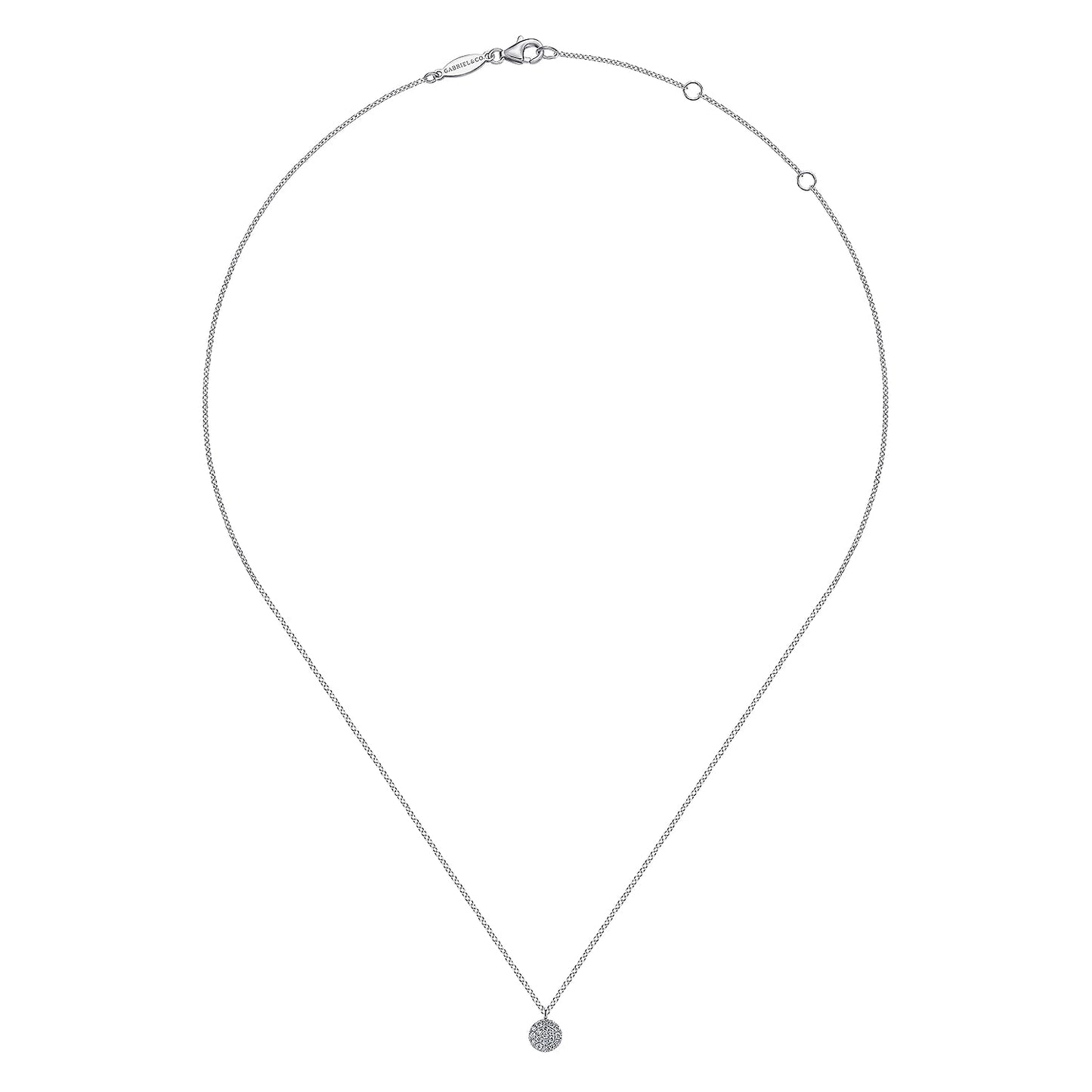 14K White Gold Round Pave Diamond Disc Pendant Necklace
