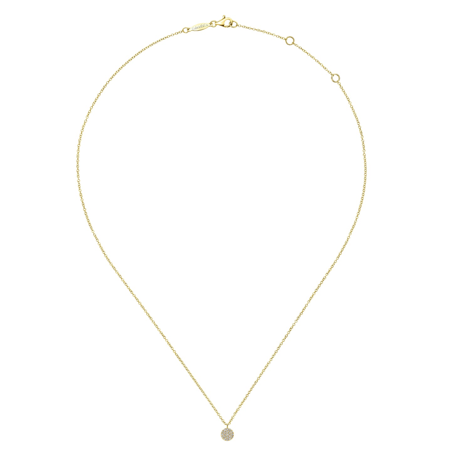 14K Yellow Gold Round Pave Diamond Disc Pendant Necklace
