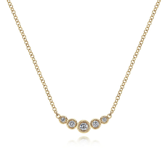 14K Gold Curved Diamond Bar Necklace