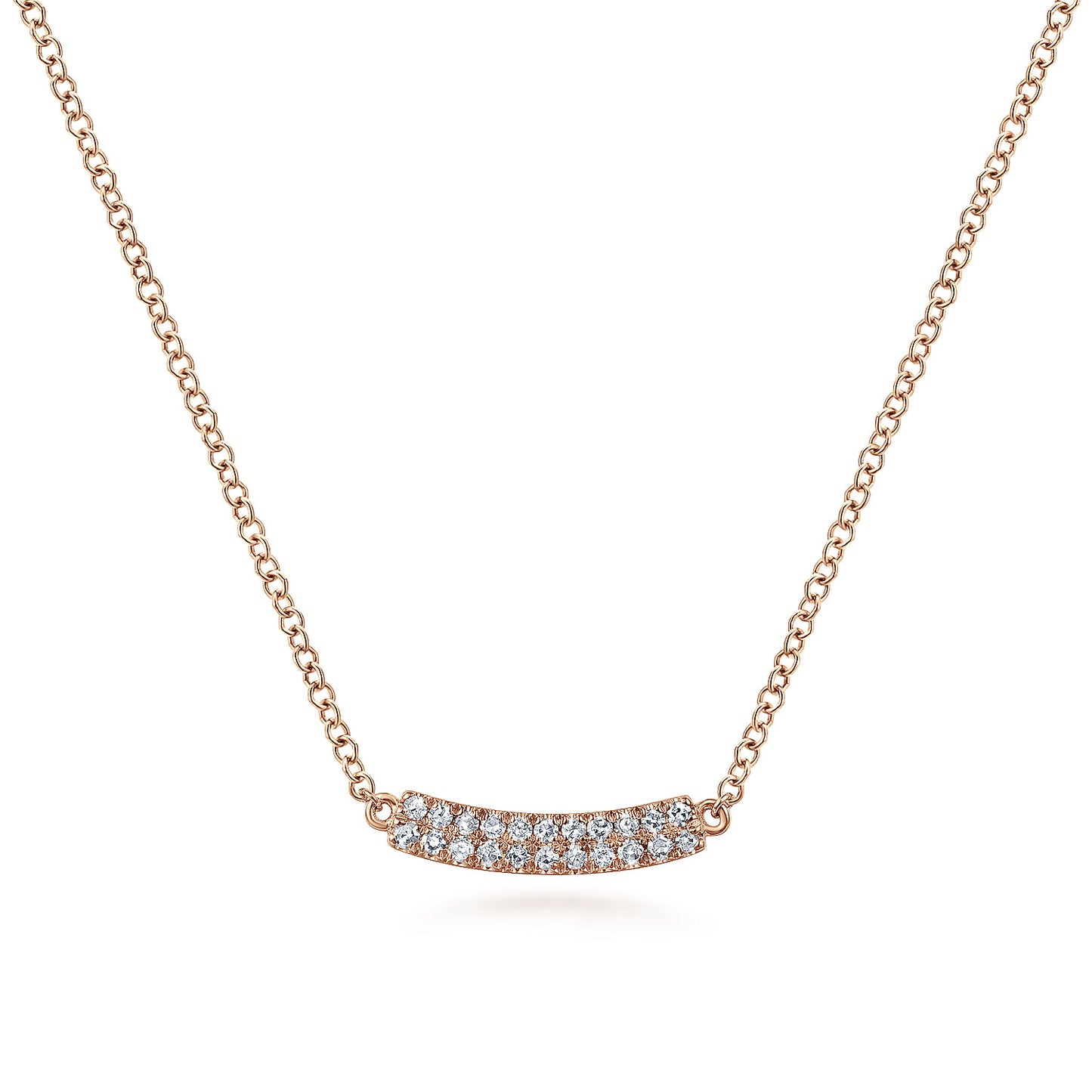 14K White Gold Curved Pave Diamond Bar Necklace