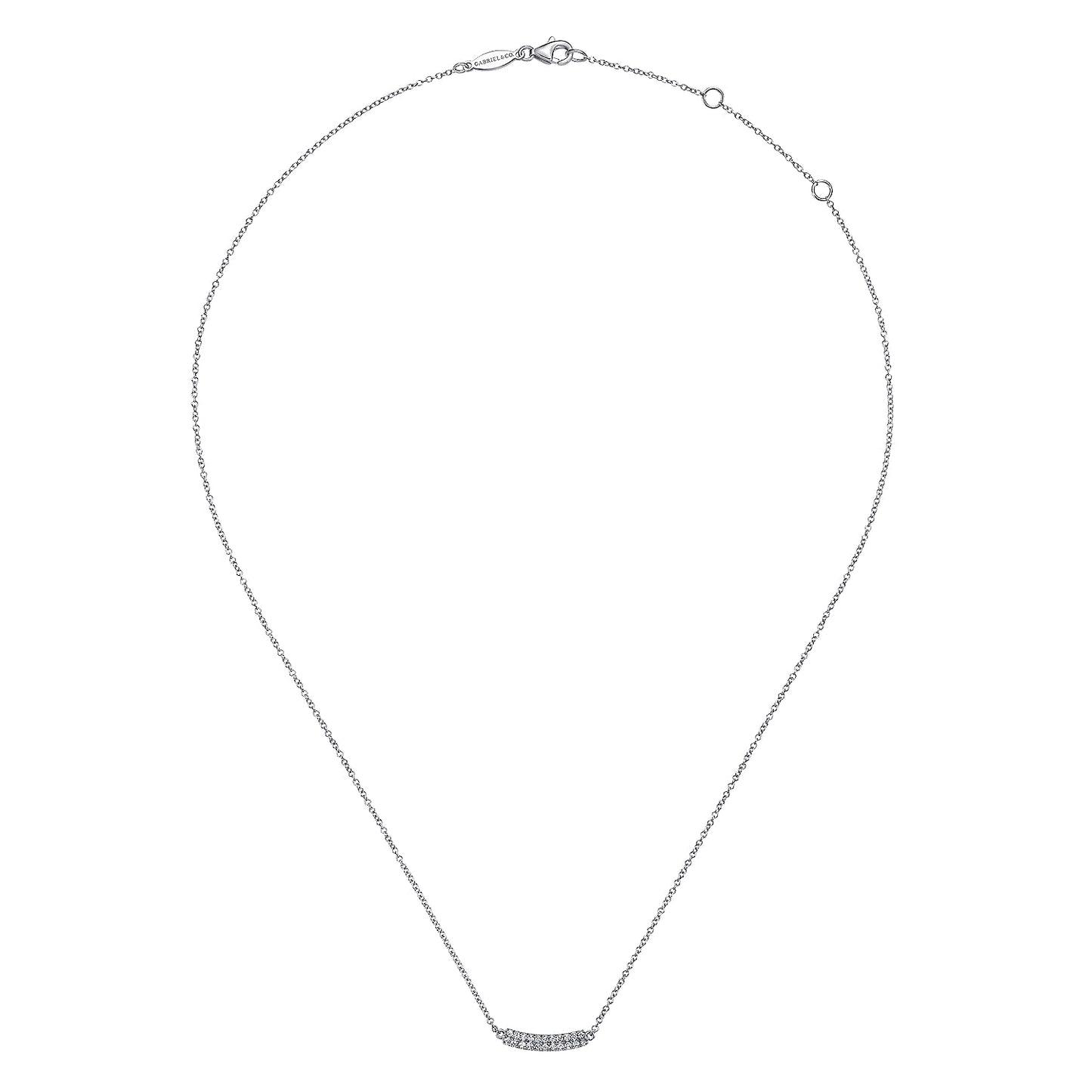 14K White Gold Curved Pave Diamond Bar Necklace