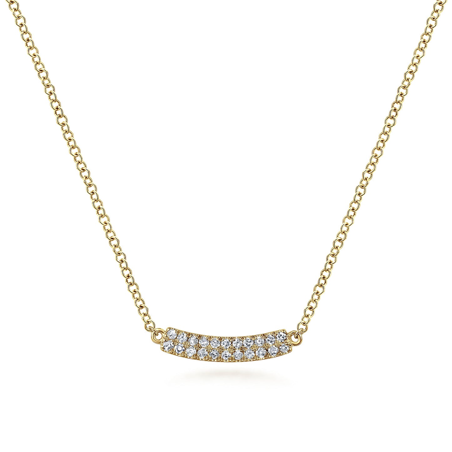 14K White Gold Curved Pave Diamond Bar Necklace