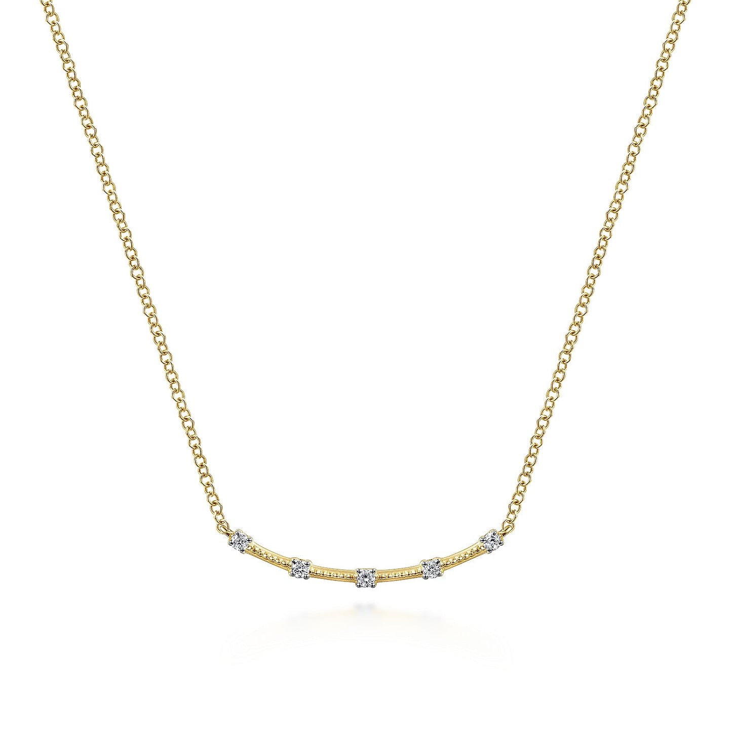 14K Gold Diamond Stations Bar Necklace