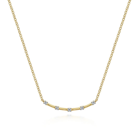 14K Gold Diamond Stations Bar Necklace