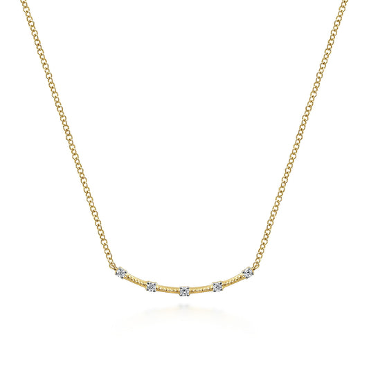 14K Yellow Gold Diamond Station Bar Necklace