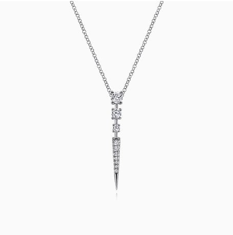 14K White Gold Diamond Spike Pendant Drop Necklace