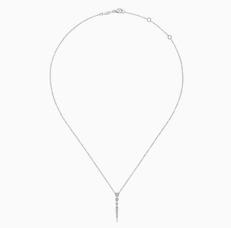 14K White Gold Diamond Spike Pendant Drop Necklace