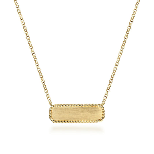 14K Yellow Gold Rectangular ID Pendant Necklace with Twisted Rope Frame