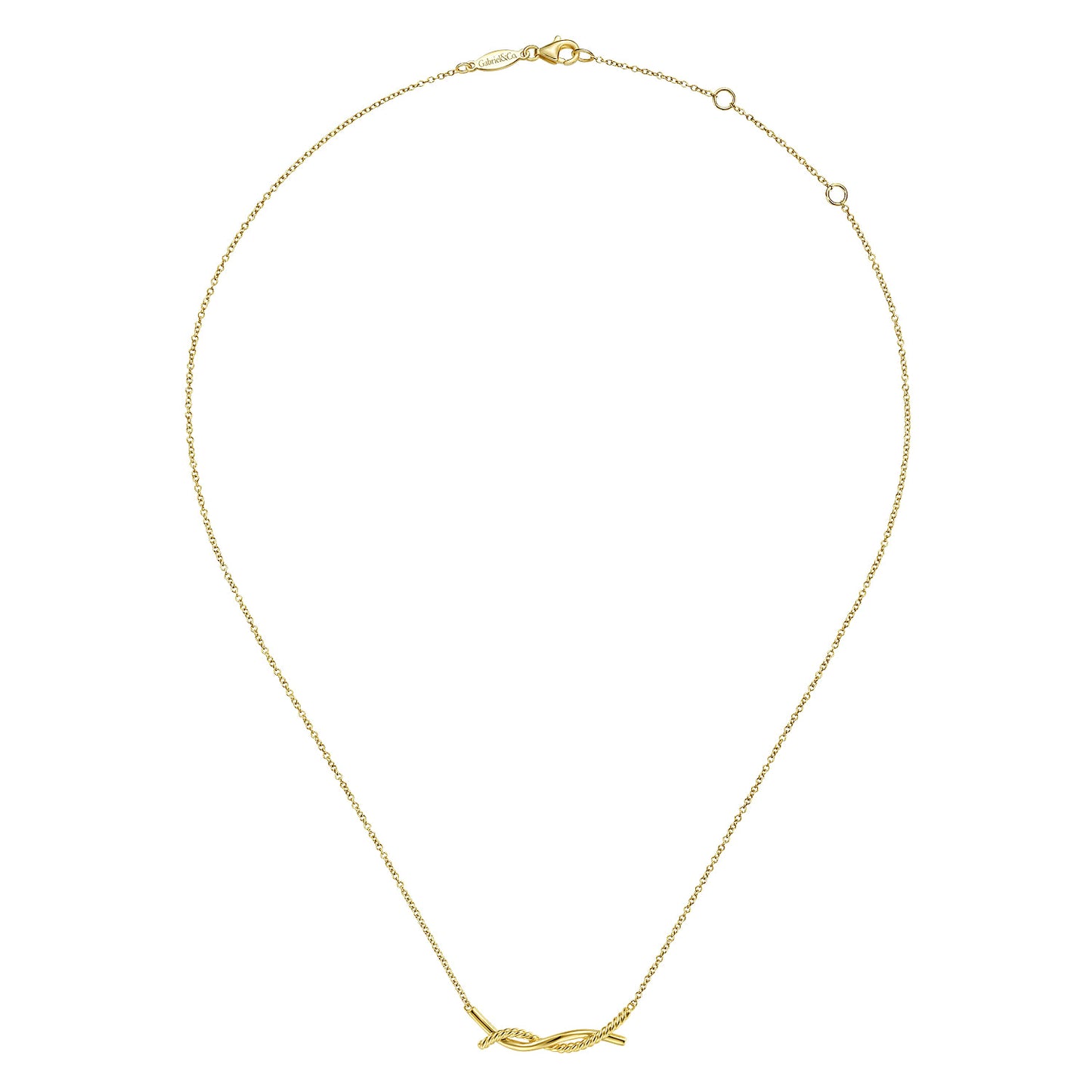 14K Yellow Gold Plain and Twisted Rope Bar Necklace