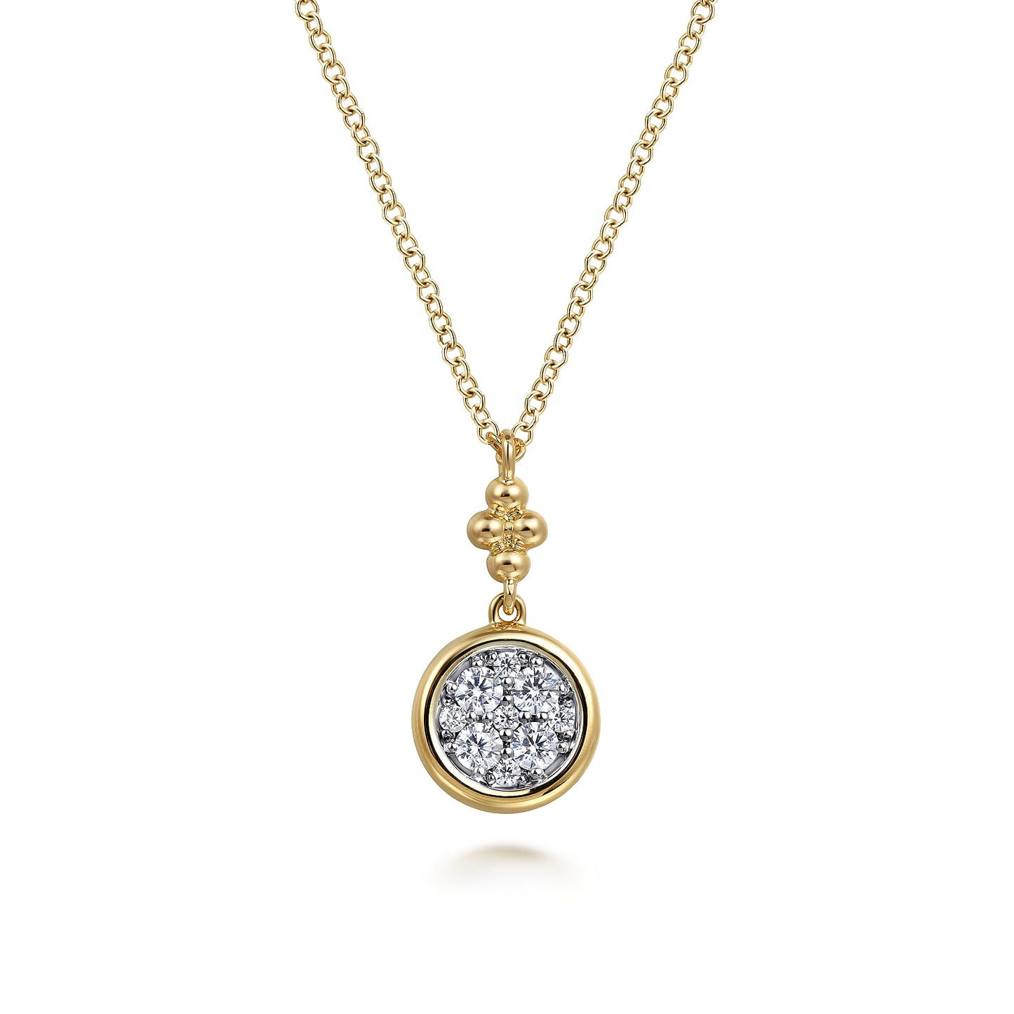 14K White and Yellow Gold Diamond Cluster Bujukan Drop Pendant Necklace