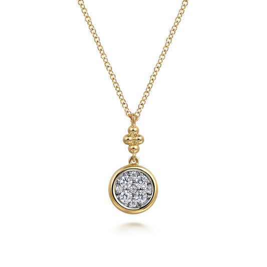 14K White and Yellow Gold Diamond Cluster Bujukan Drop Pendant Necklace