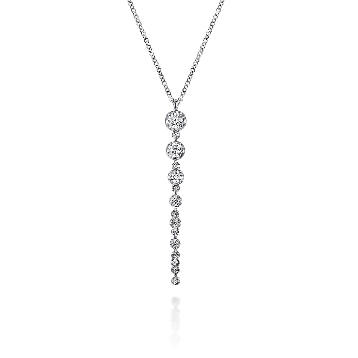 14K White Gold Graduating Vertical Diamond Dangle Necklace