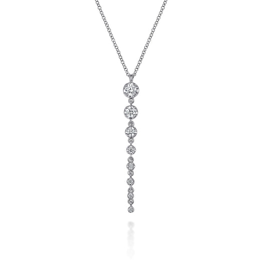 14K White Gold Graduating Vertical Diamond Dangle Necklace