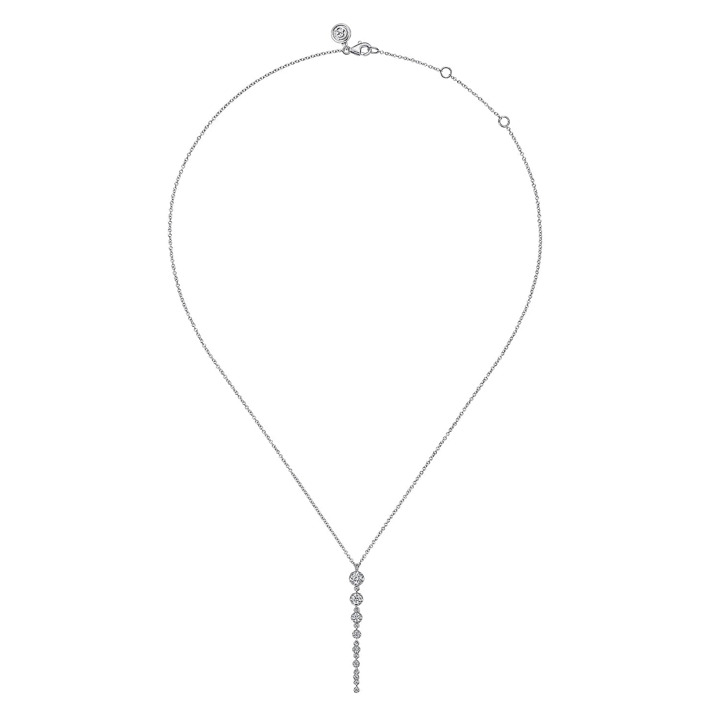 14K White Gold Graduating Vertical Diamond Dangle Necklace