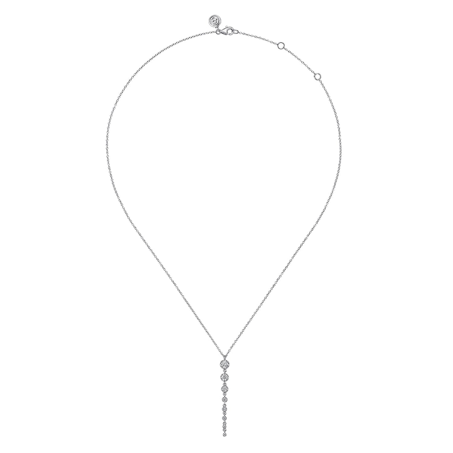 14K White Gold Graduating Vertical Diamond Dangle Necklace