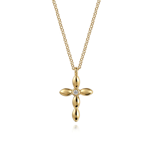 14K Yellow Gold Diamond Cross Necklace