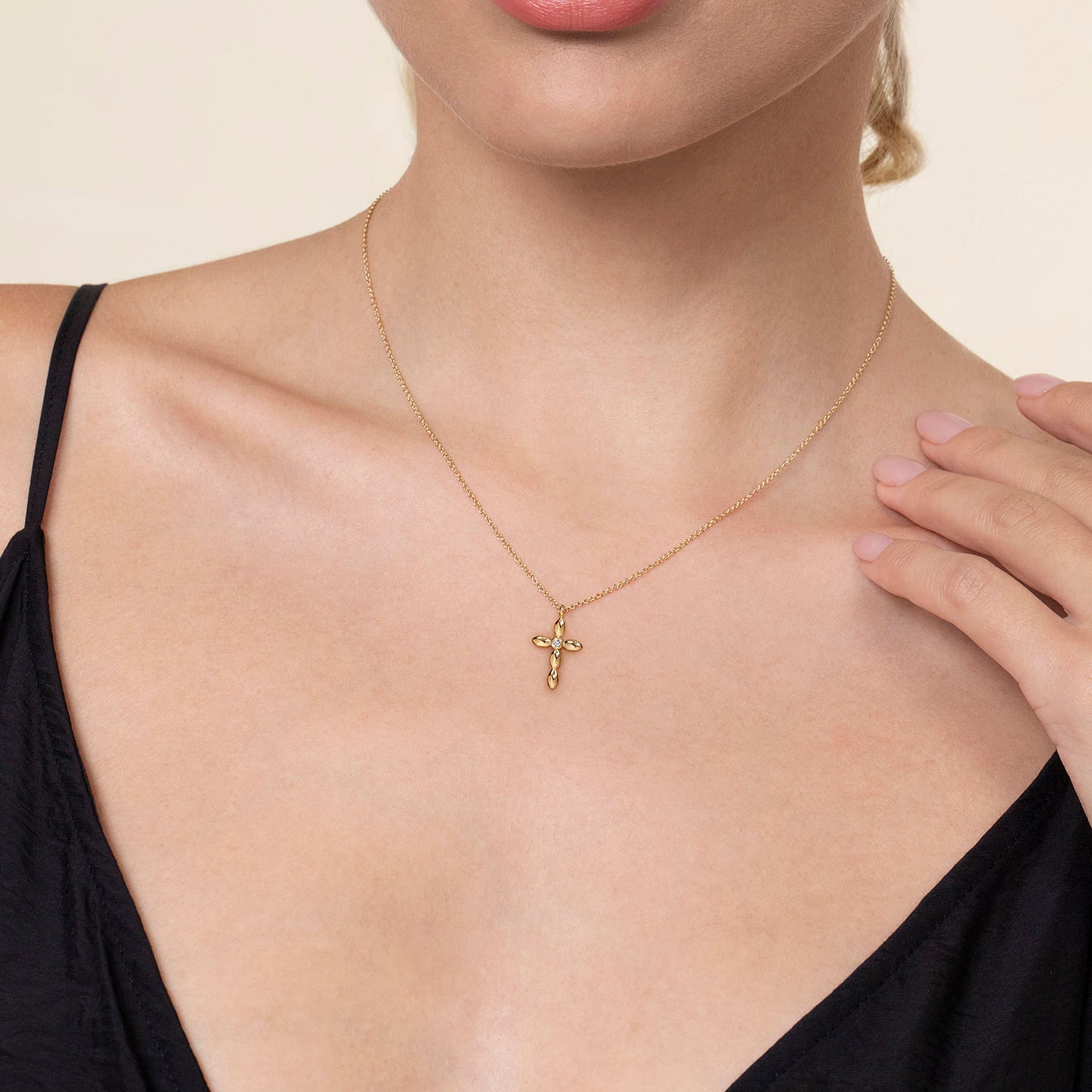 14K Yellow Gold Diamond Cross Necklace