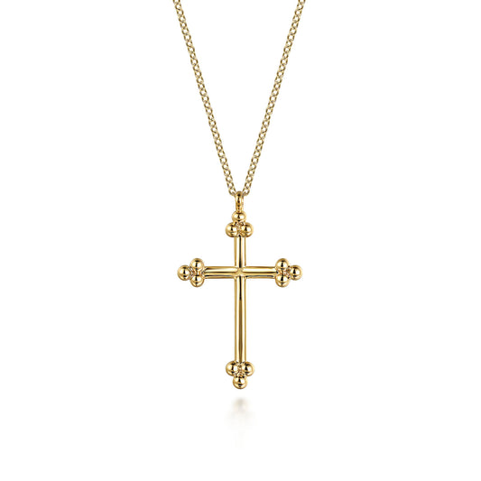 14K Yellow Plain Gold Bujukan 24mm Cross Necklace