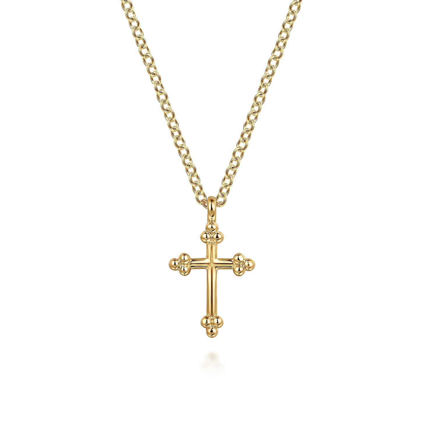 14K Yellow Plain Gold Bujukan 12mm Cross Necklace