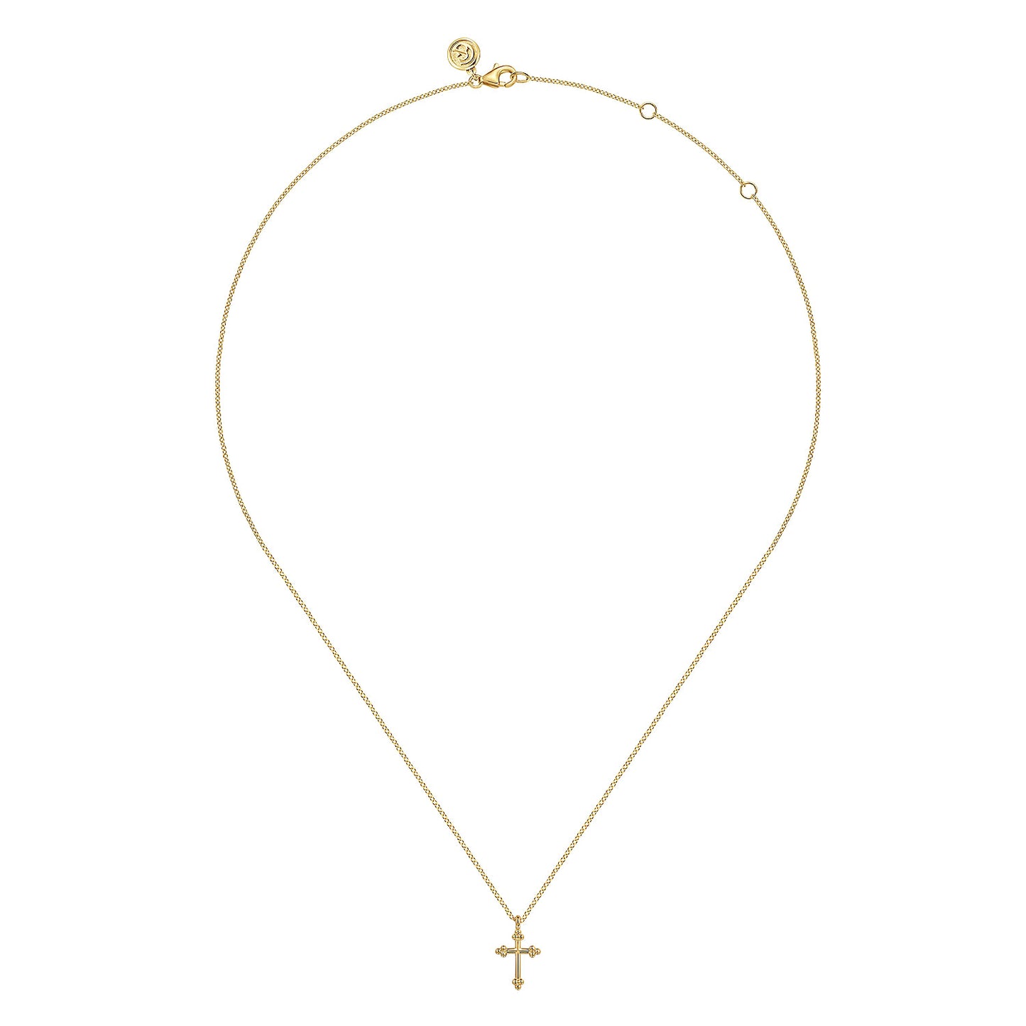 14K Yellow Plain Gold Bujukan 12mm Cross Necklace