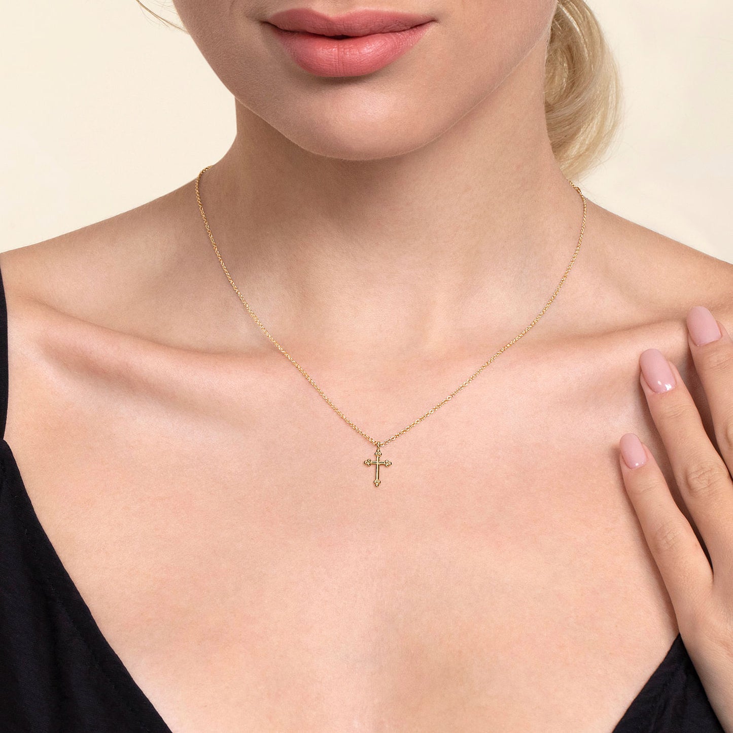 14K Yellow Plain Gold Bujukan 12mm Cross Necklace