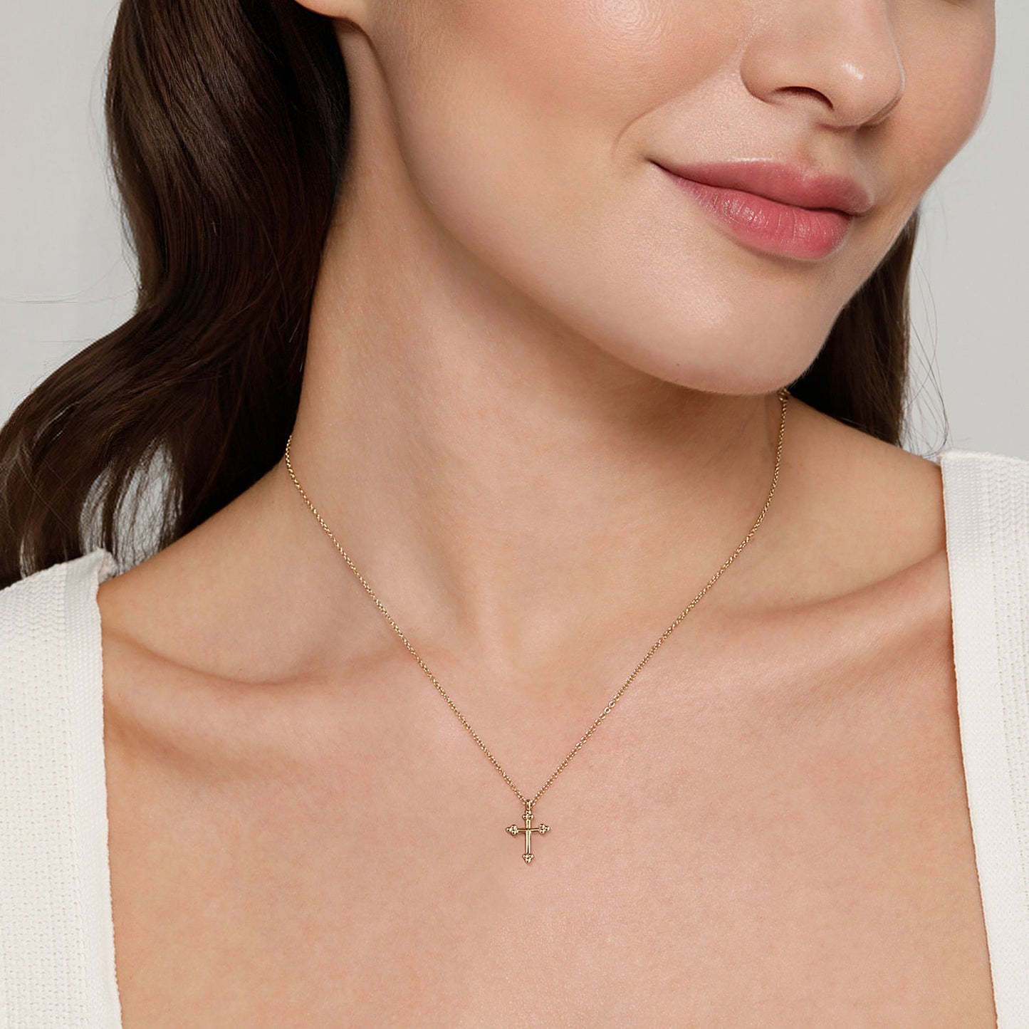 14K Yellow Plain Gold Bujukan 12mm Cross Necklace