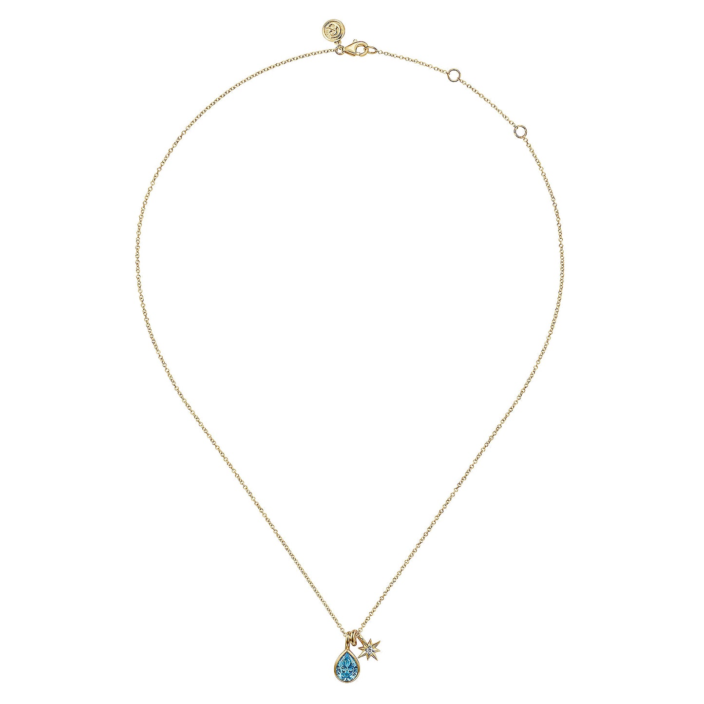 14K Yellow Gold Blue Topaz and Diamond Teardrop Pendant Necklace