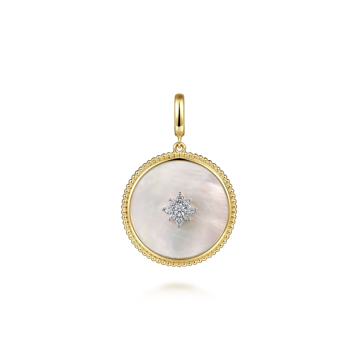 14K Yellow Gold Bujukan Diamond & Mother of Pearl Starburst Medallion Pendant With Detachable Bail