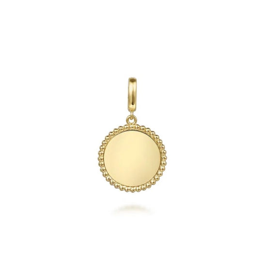 14K Yellow Gold Bujukan Round Personalized Medallion Pendant in size 18mm