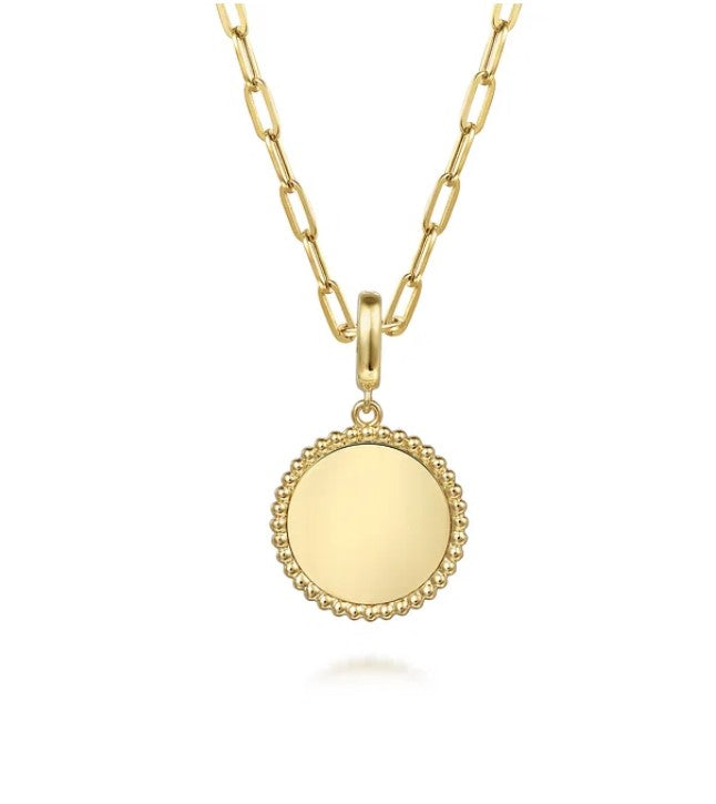 14K Yellow Gold Bujukan Round Personalized Medallion Pendant in size 18mm