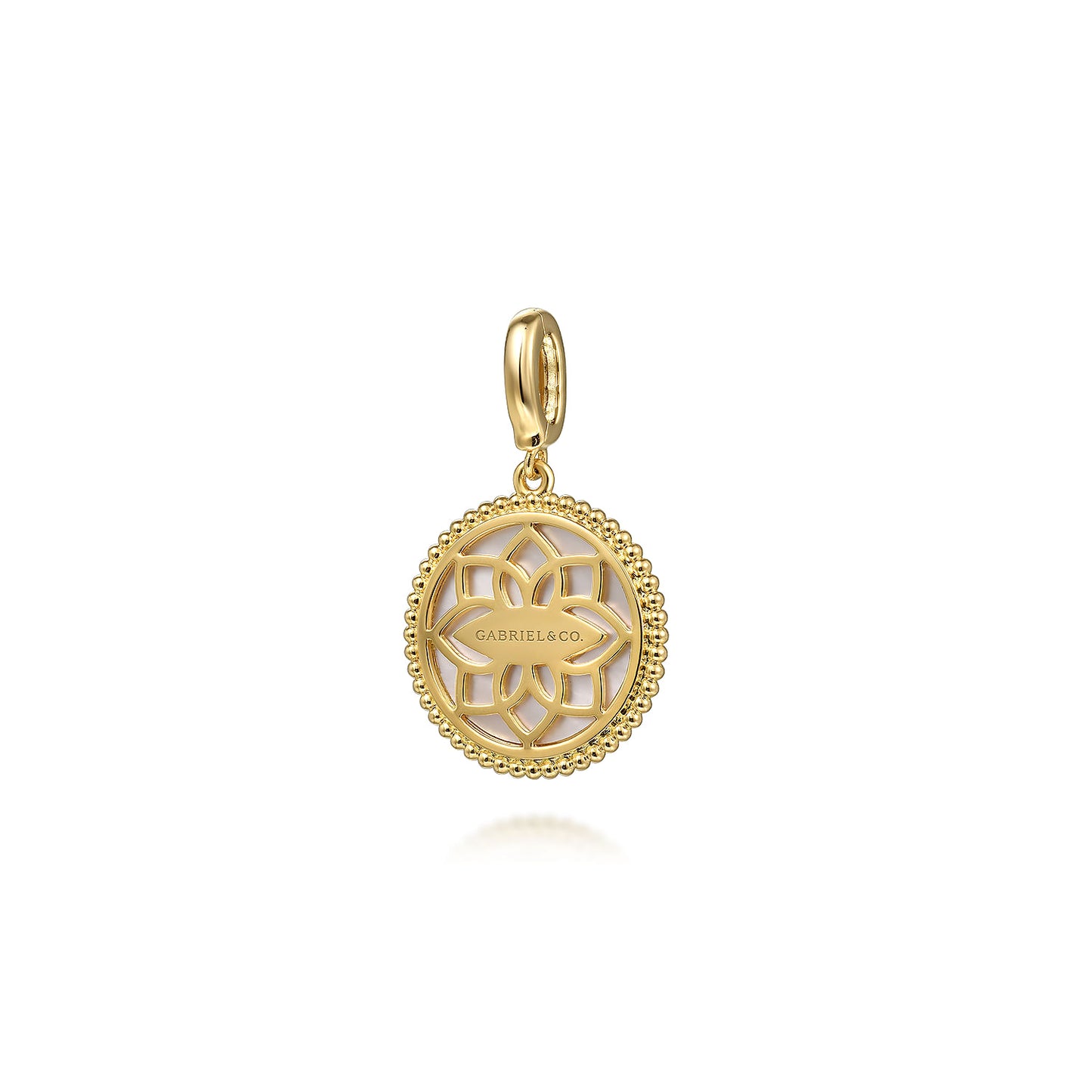 14K Yellow Gold 18mm Bujukan Diamond Compass & Mother of Pearl Medallion Pendant With Detachable Bail