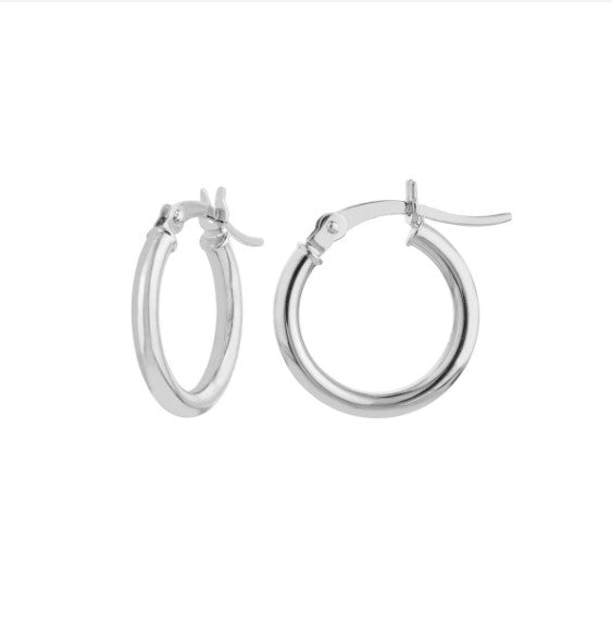 14K White Gold 2mm x 15mm Polished Hoop Earrings - Available in Yellow, White, and Rose Gold