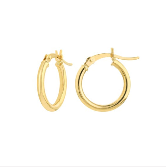 14K Yellow Gold 2mm x 15mm Polished Hoop Earrings - Available in Yellow, White, and Rose Gold