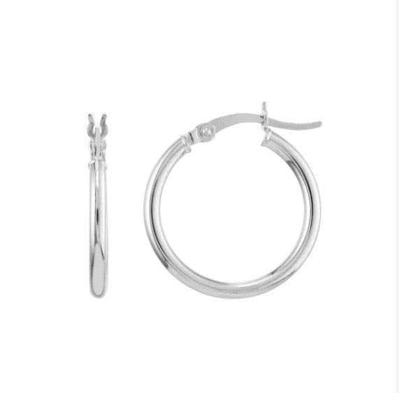 14K White Gold 2mm x 20mm Polished Hoop Earrings - Available in Yellow, White, and Rose Gold