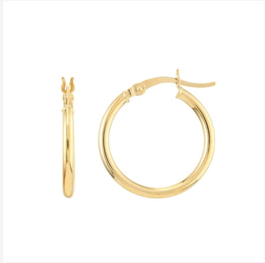 14K Yellow Gold 2mm x 20mm Polished Hoop Earrings - Available in Yellow, White, and Rose Gold