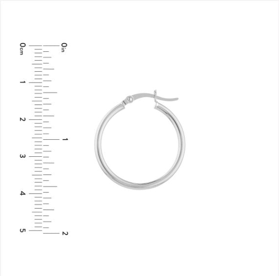 14K Yellow Gold 2mm x 25mm Polished Hoop Earrings - Available in Yellow, White, and Rose Gold