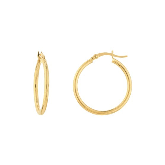 14K White Gold 2mm x 25mm Polished Hoop Earrings - Available in Yellow, White, and Rose Gold