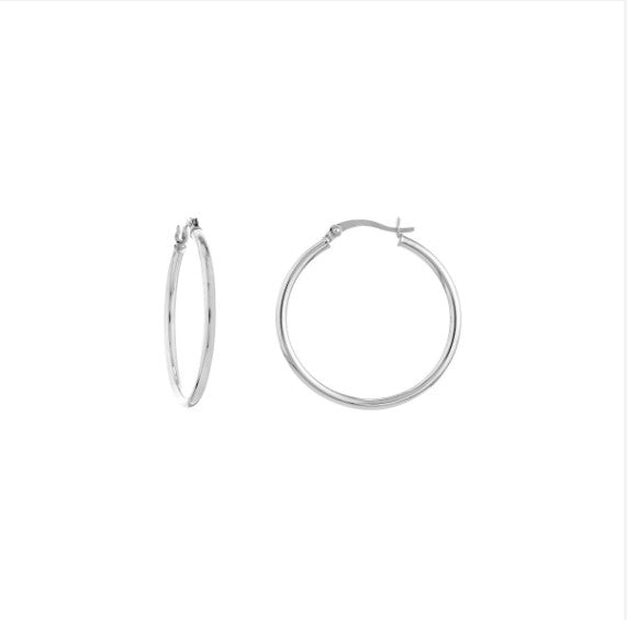 14K Yellow Gold 2mm x 30mm Polished Hoop Earrings - Available in Yellow, White, and Rose Gold