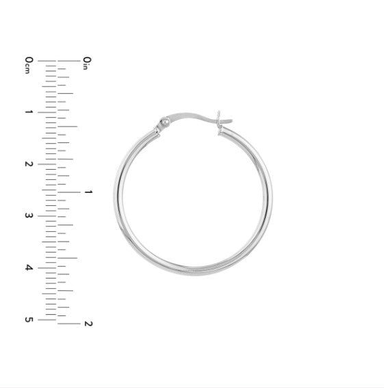 14K Yellow Gold 2mm x 30mm Polished Hoop Earrings - Available in Yellow, White, and Rose Gold