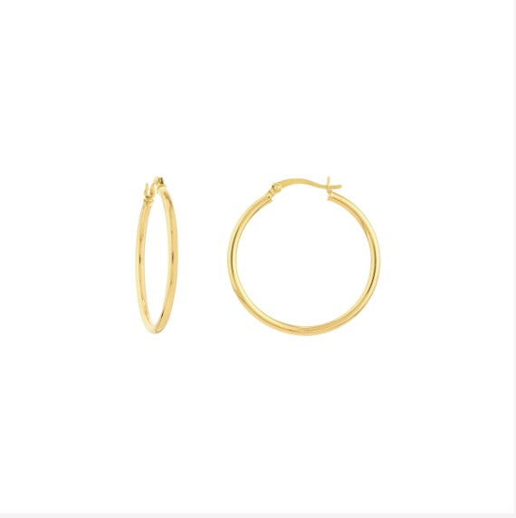 14K Yellow Gold 2mm x 30mm Polished Hoop Earrings - Available in Yellow, White, and Rose Gold