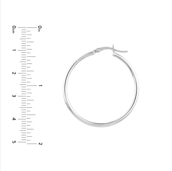 14K White Gold 2mm x 35mm Polished Hoop Earrings - Available in Yellow, White, and Rose Gold