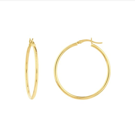 14K White Gold 2mm x 35mm Polished Hoop Earrings - Available in Yellow, White, and Rose Gold