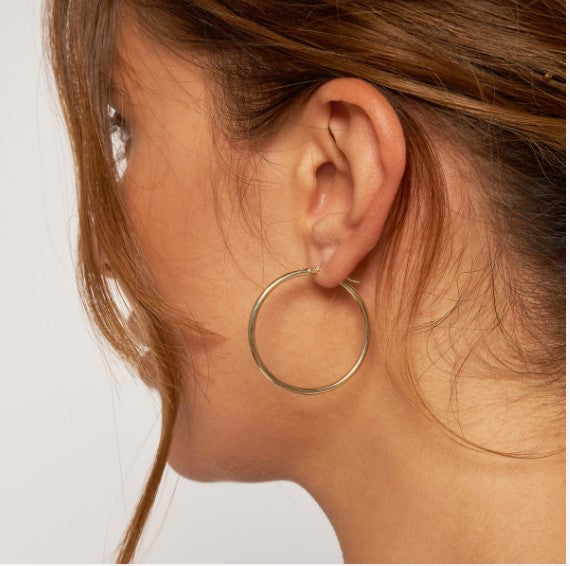 14K White Gold 2mm x 35mm Polished Hoop Earrings - Available in Yellow, White, and Rose Gold