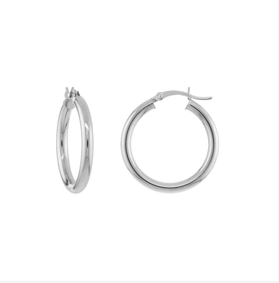 14K Yellow Gold 3mm x 25mm Polished Hoop Earrings - Available in Yellow, White, and Rose Gold