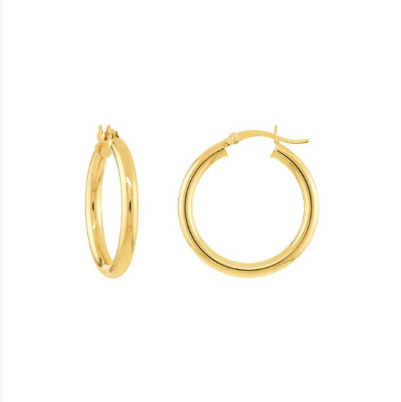 14K Yellow Gold 3mm x 25mm Polished Hoop Earrings - Available in Yellow, White, and Rose Gold