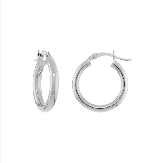 14K White Gold 3mm x 20mm Polished Hoop Earrings - Available in Yellow, White, and Rose Gold